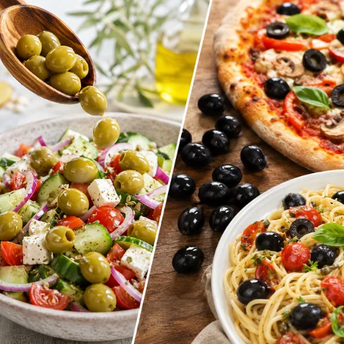 Best uses of green olives and black olives in pizza pasta salad and snacks