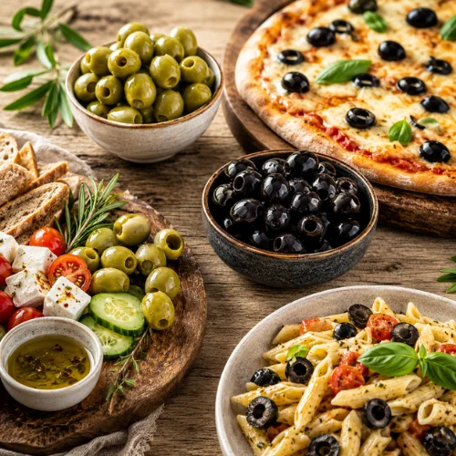 Taste difference between green olives and black olives showing mild and bold flavors