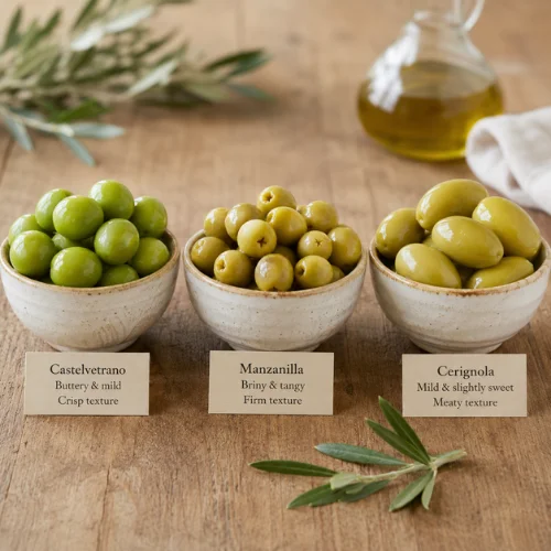 Best green olives for tapenade recipe including Castelvetrano and Manzanilla olives used for Mediterranean olive spread